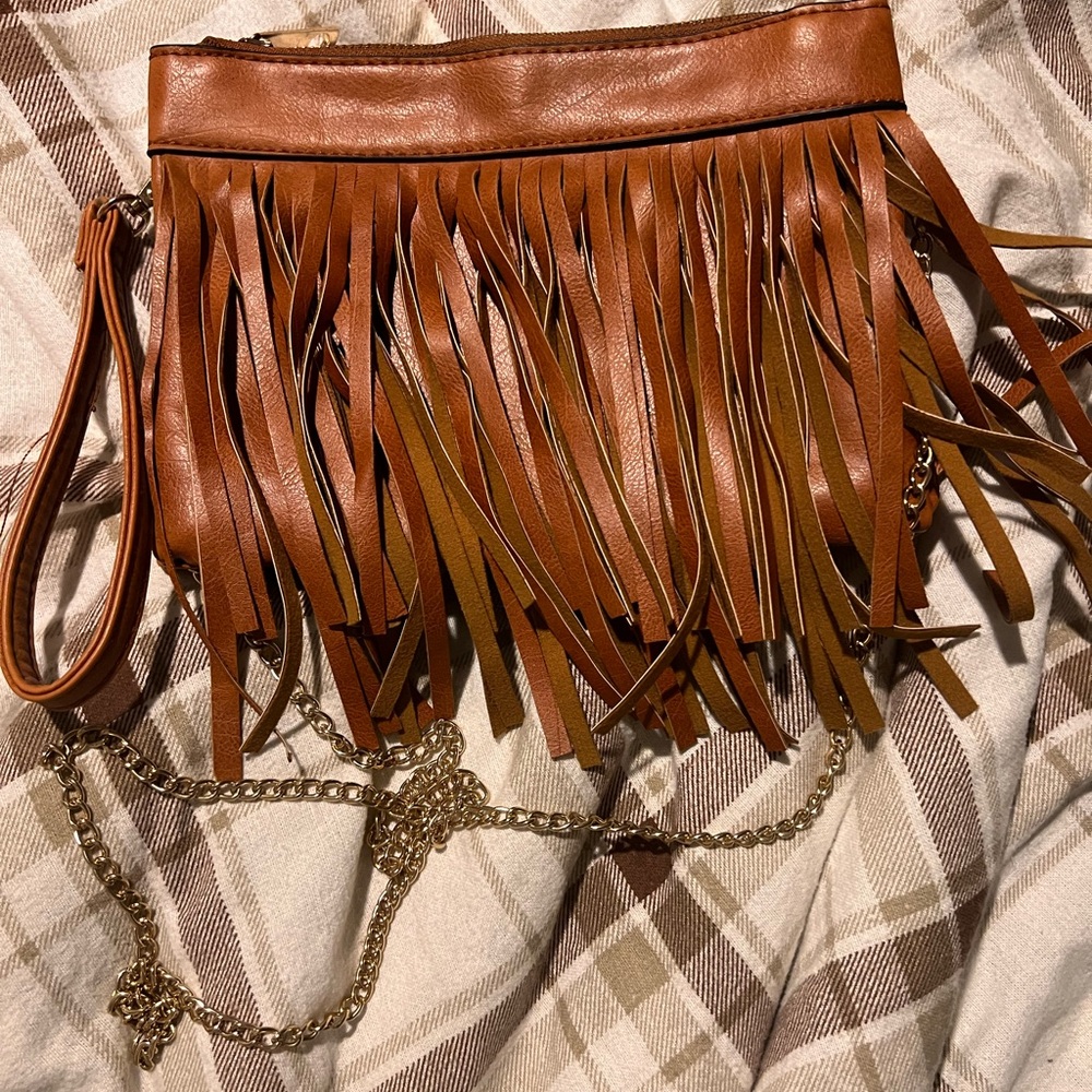 Chestnut fringe crossbody bag